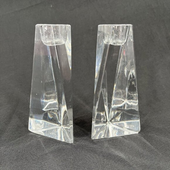 VILLEROY & BOCH GLASS TAPER CANDLESTICK HOLDERS PRISM CLEAR ART GLASS 5" PAIR - Picture 3 of 7